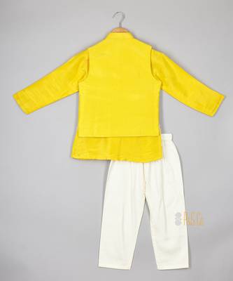 Yellow faux mirror nehru jacket set 2