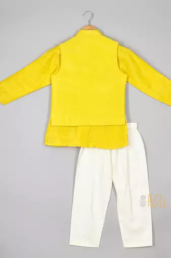 Yellow faux mirror nehru jacket set