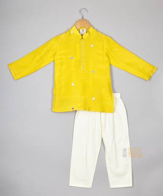 Yellow faux mirror nehru jacket set 3