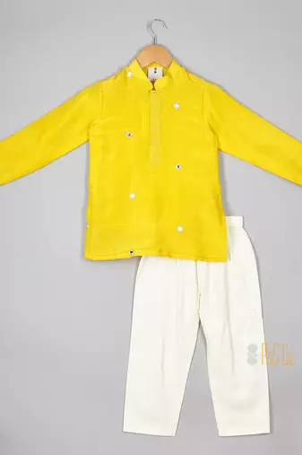 Yellow faux mirror nehru jacket set