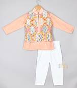 Pink faux mirror nehru jacket set