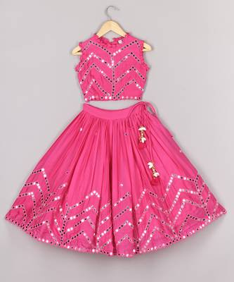 Hot pink mirror ghagara blouse set 1