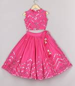 Hot pink mirror ghagara blouse set