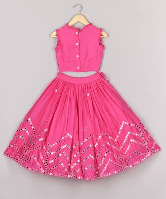 Hot pink mirror ghagara blouse set 2