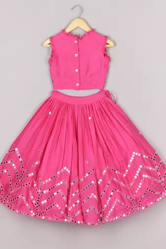 Hot pink mirror ghagara blouse set