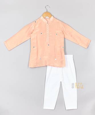 Pink faux mirror nehru jacket set 3