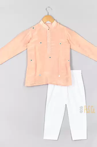 Pink faux mirror nehru jacket set