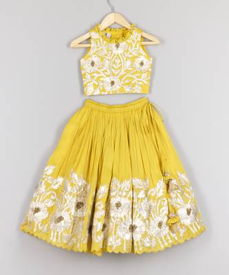 Gota lace dark yellow ghagara and blouse set 1