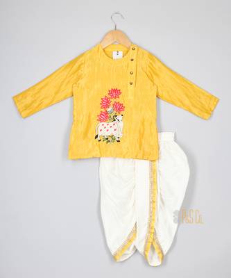 Keshariya line tissue kurta with dhoti 1