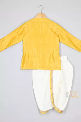 Keshariya line tissue kurta with dhoti