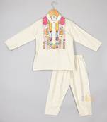 Off white flax embroidered kurta pyjama