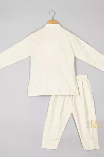 Off white flax embroidered kurta pyjama