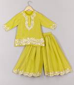 Lime green zari and moti embroidered kurta and pant set