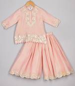 Pink zari and pearl embroidered kurta and flare pant set
