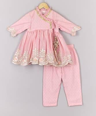 Gota embroidered pink angrakha and pant set 1