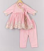 Gota embroidered pink angrakha and pant set