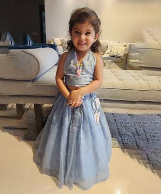 Powder blue heart halter neck ghagara blouse set 1