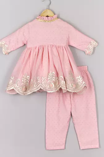 Gota embroidered pink angrakha and pant set