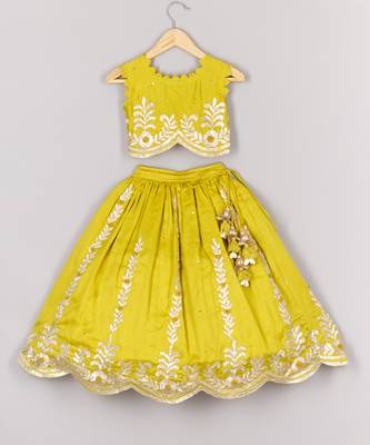 Gota embroidered lime green ghagara blouse set 1