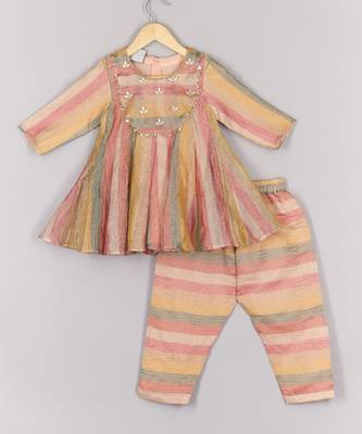 Multicolour tissue peplum and pant set 1