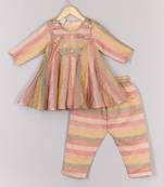 Multicolour tissue peplum and pant set