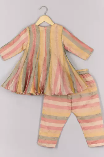 Multicolour tissue peplum and pant set