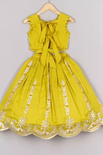 Gota embroidered lime green ghagara blouse set