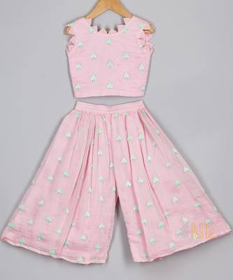 Candy pink chanderi spades top and flare pant set 1