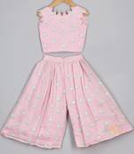 Candy pink chanderi spades top and flare pant set