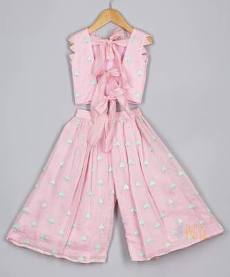 Candy pink chanderi spades top and flare pant set 2