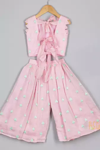 Candy pink chanderi spades top and flare pant set