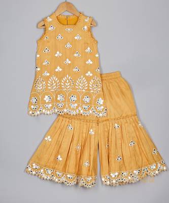 Mustard mirror kurta and sharara set 1