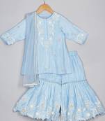 Powder blue cord thread embroidery kurta and sharara set