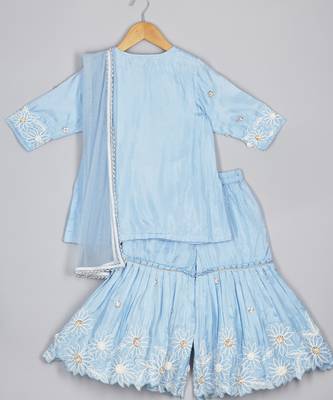 Powder blue cord thread embroidery kurta and sharara set 2