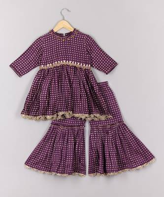 Purple bandhej peplum and sharara set 1