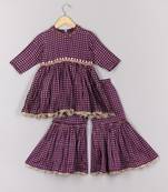 Purple bandhej peplum and sharara set