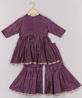 Purple bandhej peplum and sharara set 2