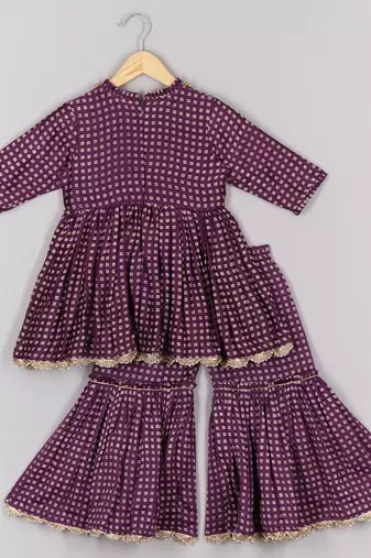Purple bandhej peplum and sharara set