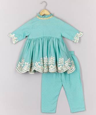 Gota leaf embroidered blue colour angrakha with pant set 2