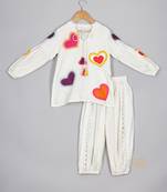 Off-white applique kurta and pant set