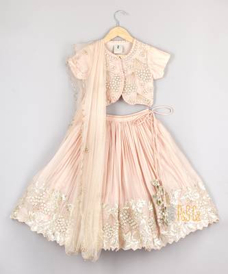 Beautiful beaded top with zari thread work lehenga and dupatta set 1