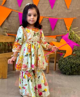 Mint butterfly flower printed gota peplum and sharara set 1