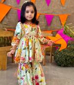 Mint butterfly flower printed gota peplum and sharara set