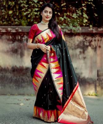 Black color silk blend sarees with blouse 1