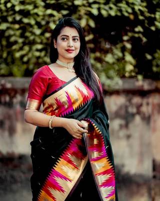 Black color silk blend sarees with blouse 3