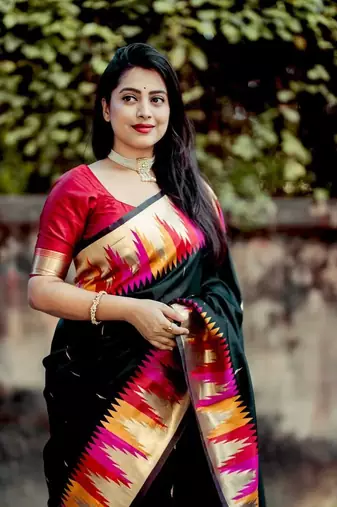 Black color silk blend sarees with blouse