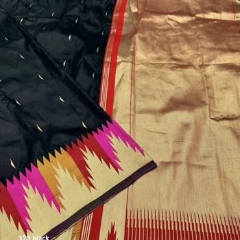 Black color silk blend sarees with blouse 5