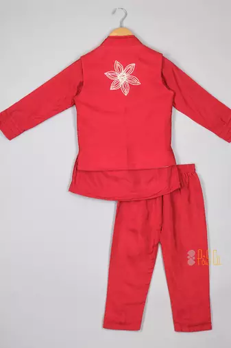 Kurta with flower embroidered open jacket with pyjama