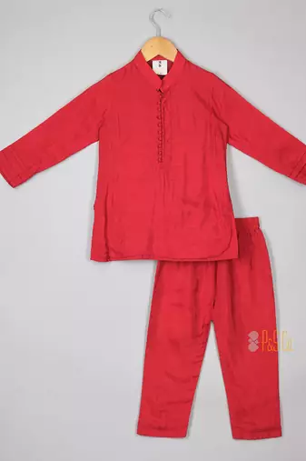 Kurta with flower embroidered open jacket with pyjama