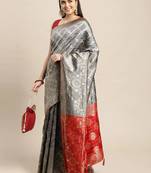 Grey jacquard cotton silk blend banarasi bandhani Saree